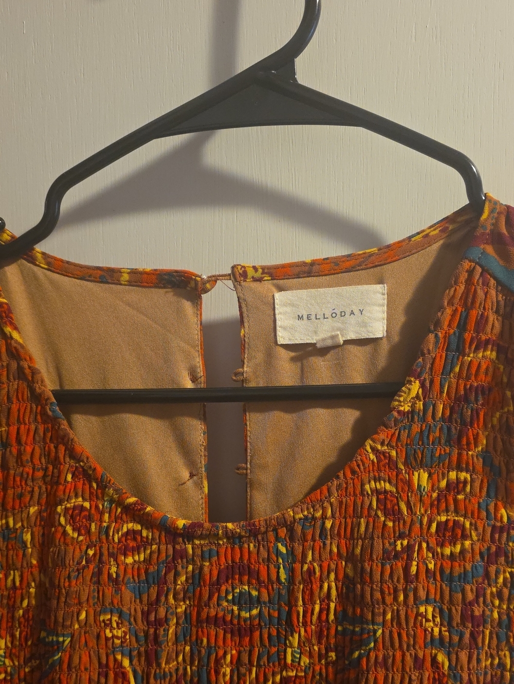 Melloday Women's Rust Multi Smocked Scoop Neck Top